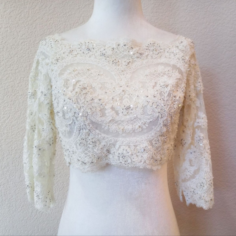 Ivory beaded lace bridal gown topper